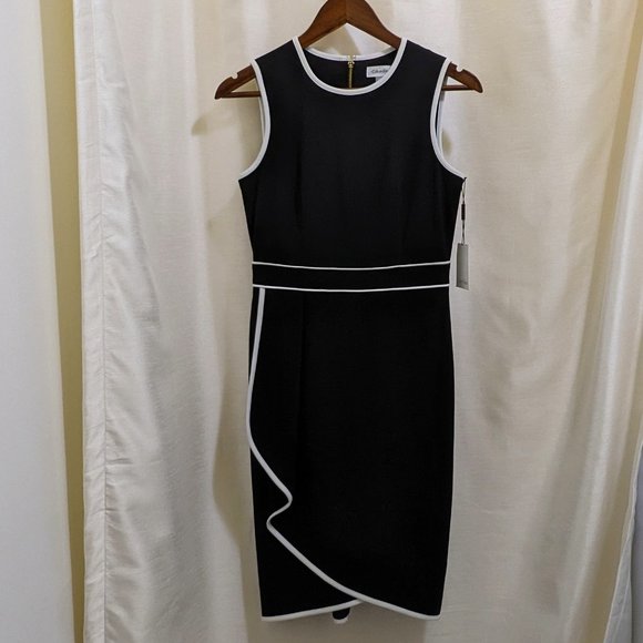 Calvin Klein Dresses & Skirts - Calvin Klein Black Knee-Length Sheath Dress with White Piping - Sz 2 - NWT